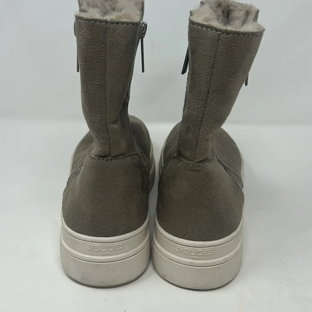 J Sliders Tan Suede-Like Faux Fur Lined Zipped Ankle Sneaker Boots Size 7.5